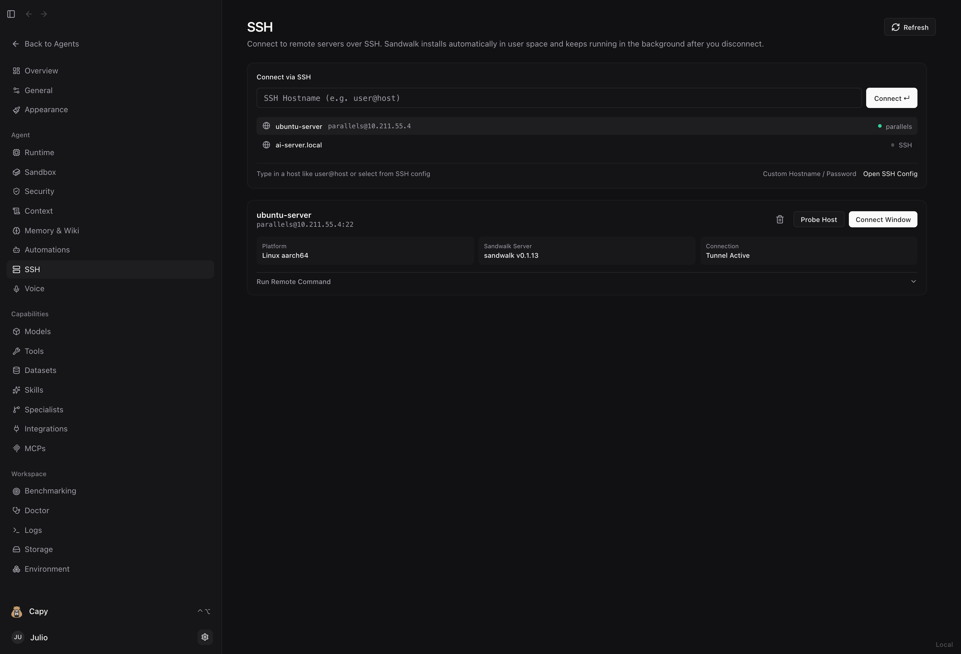 Sandwalk SSH server manager with 1-click remote auto-install and tunneling